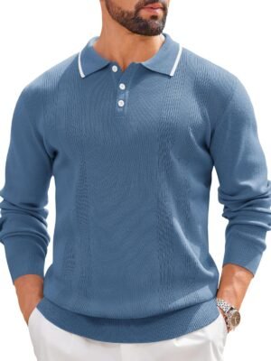 Mens Knit Polo Sweaters Long Sleeve Vintage Polos Casual Dress Pullover Old Money Tops