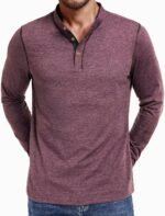 Men's Henley Long Sleeve T-Shirt Casual Shirt Banded Collar Designed Placket Tees Tops