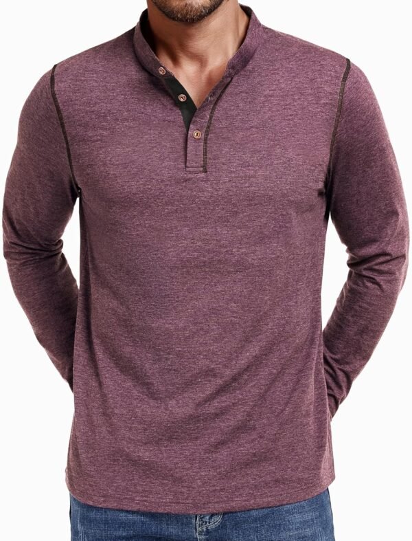 Men's Henley Long Sleeve T-Shirt Casual Shirt Banded Collar Designed Placket Tees Tops
