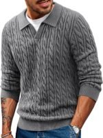 Men Sweaters V Neck Cable Knit Sweater Fall Casual Slim Fit Pullover
